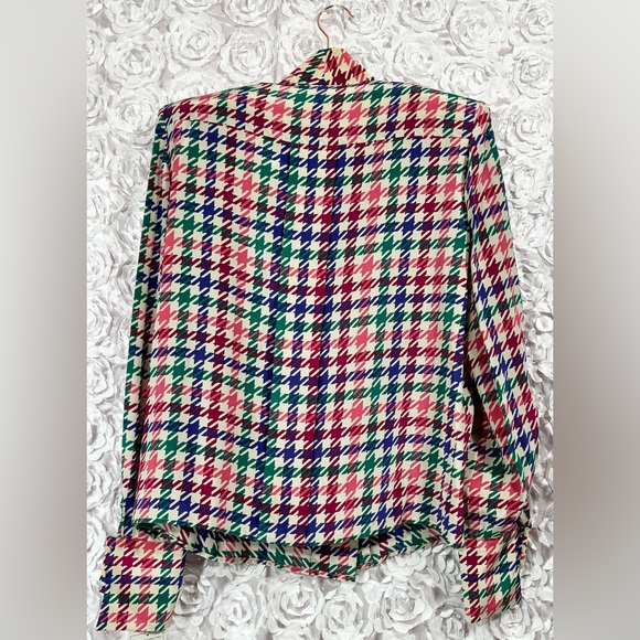 NWT Vintage Carlisle Multicolor 100% Silk Women’s Blouse Houndstooth Size 8 - Picture 2 of 11